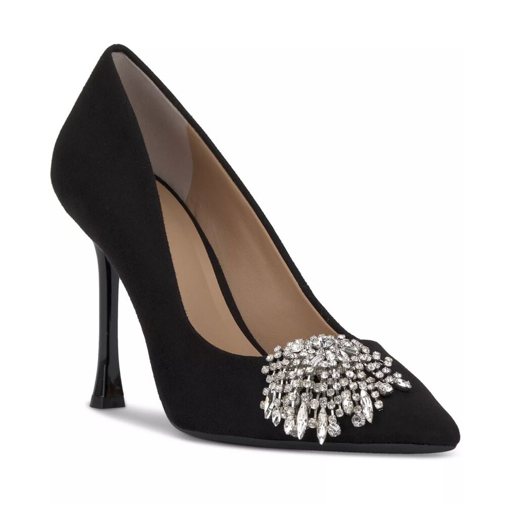 INC Saija Black Pointed Toe Pumps Rhinestone Accent Statement Heel size 8-NIB